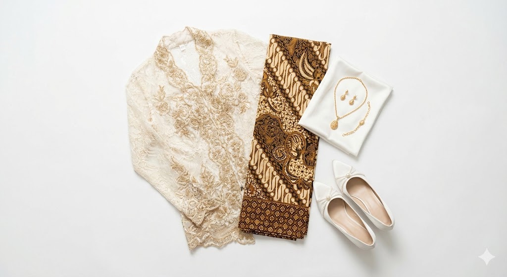 kebaya dan perhiasan emas untuk seserahan pernikahan adat sunda