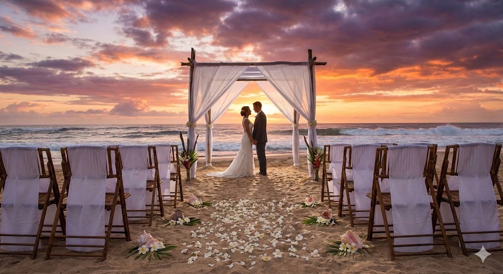 Konsep wedding sederhana di tepi pantai